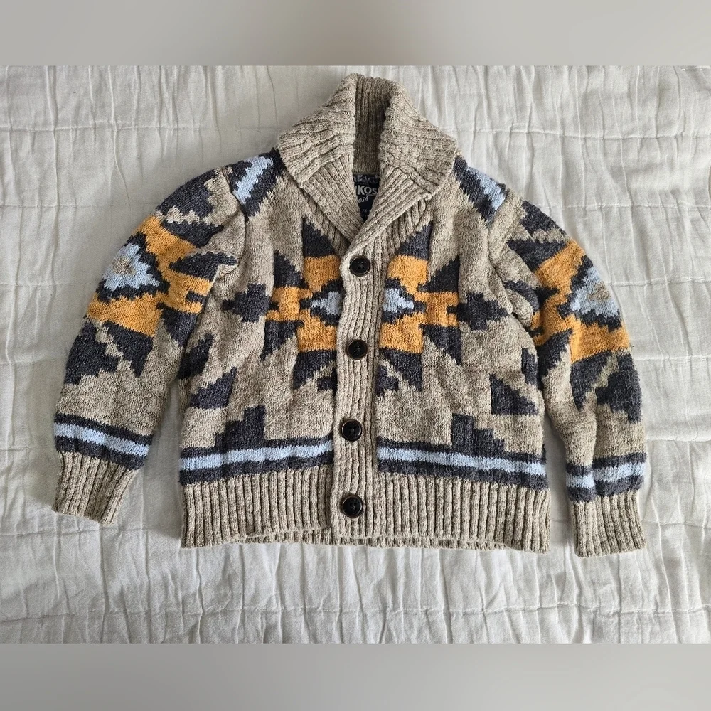 Oshkosh B'gosh Brown Knit Aztec Western Print Cozy Cardigan Sweater 2T